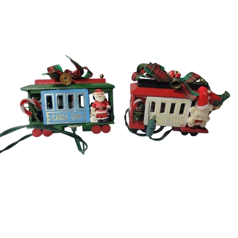 🚋 Noma Lighted Cable Car Christmas Ornaments Set of 2 Vintage Holiday Decor - Picture 6 of 6